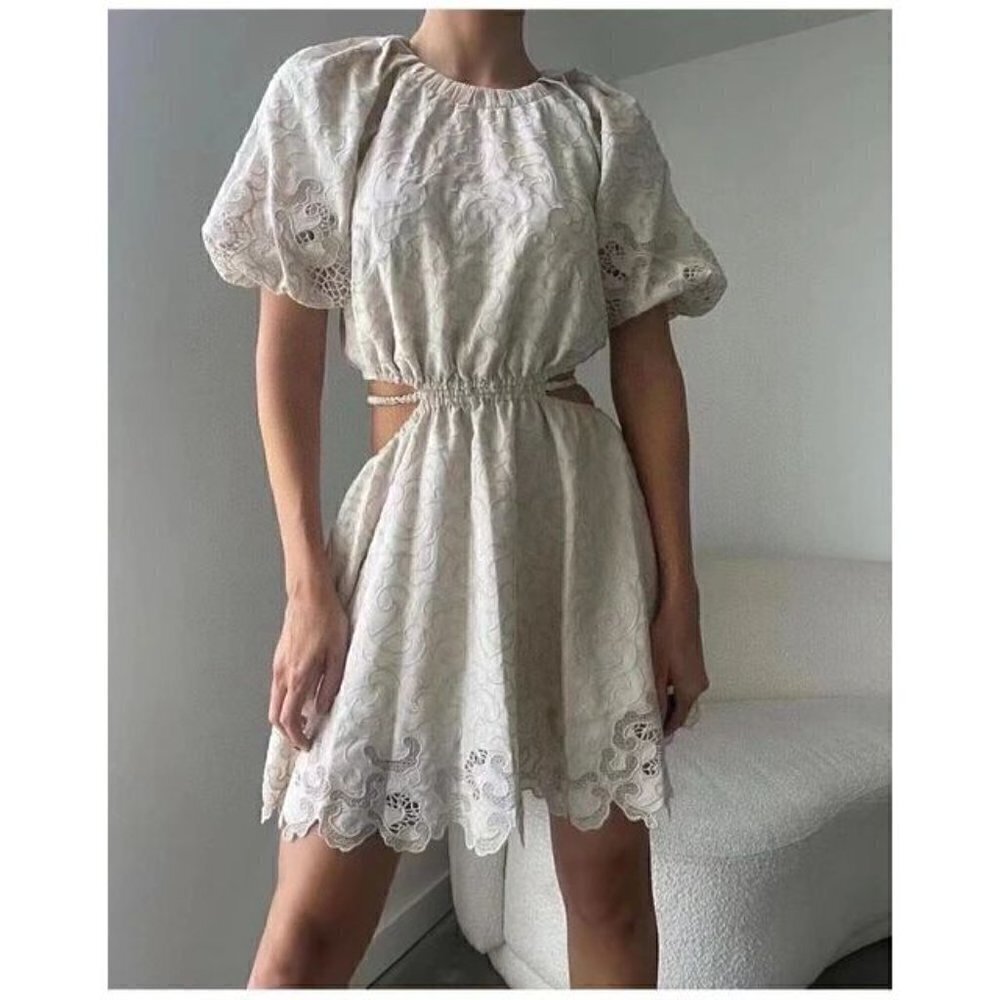 JONATHAN SIMKHAI Anaise Embroidered Cutout Minidress in Chantilly Size 4